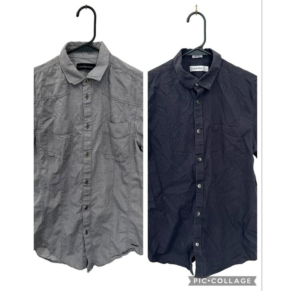 Calvin Klein‎ Jeans Shirt Button Up Mens S Short Sleeve Lot of 2 Black Gray